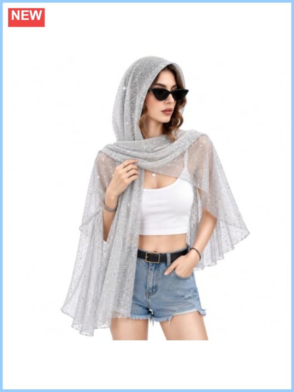 Sheer Sequin Scarf Shawl Wrap Women Sparkly Rave Head Wrap Cover-Up